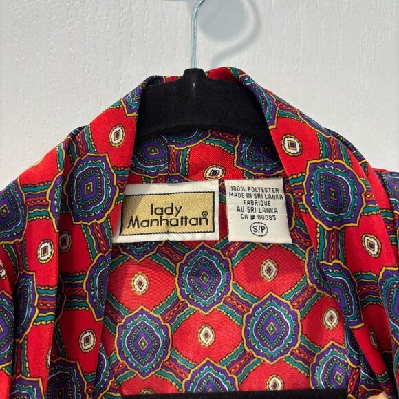 Vintage Lady Manhattan Red and Blue Patterned Blouse Siz S - Picture 6 of 10